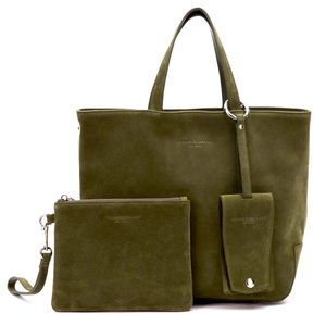 NIB! Brandon Blackwood Mini Mandeville Tote w/Pouch and Name Tag | Green Suede
